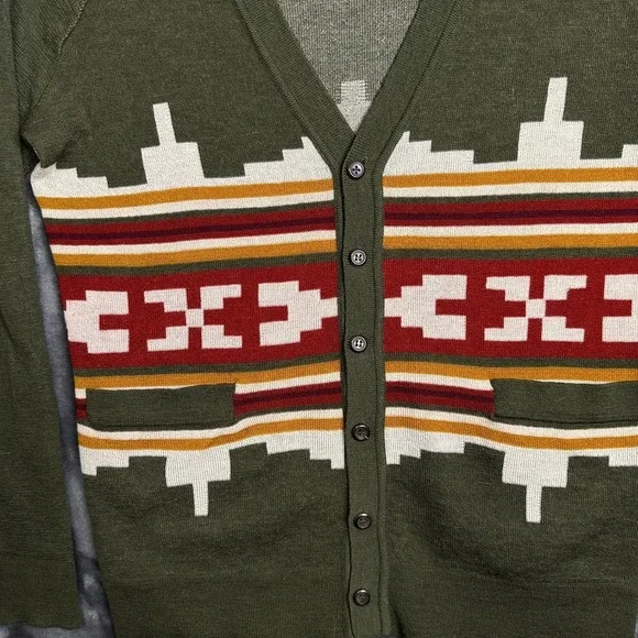 Pendleton Womens Cardigan Green Aztec Merino Wool V-Neck Size Small Western - Picture 2 of 10